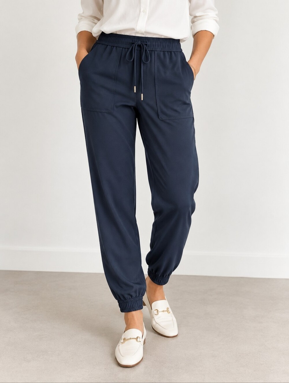 Ann Taylor Navy Dress Luxewear Jogger Pants Pull On Elastic Waist Workwear S